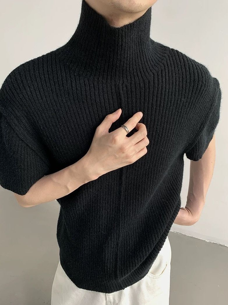 Japanese Brand × Vintage Cleanfit retro high neck ribbed short sleeve knit shirt Size US XL / EU 56 / 4 - 4 Thumbnail