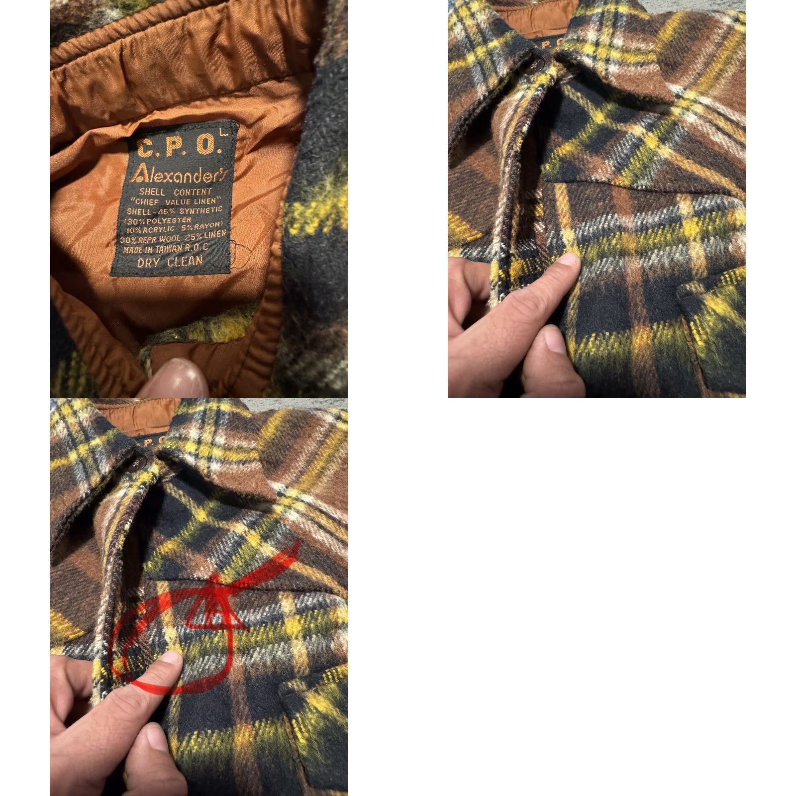 Vintage VGT 70s Alexander's CPO Shirt Jacket Mens L Plaid Wool Linen Blend Anchor Button Shirt Jacket Size US L / EU 52-54 / 3 - 11 Thumbnail