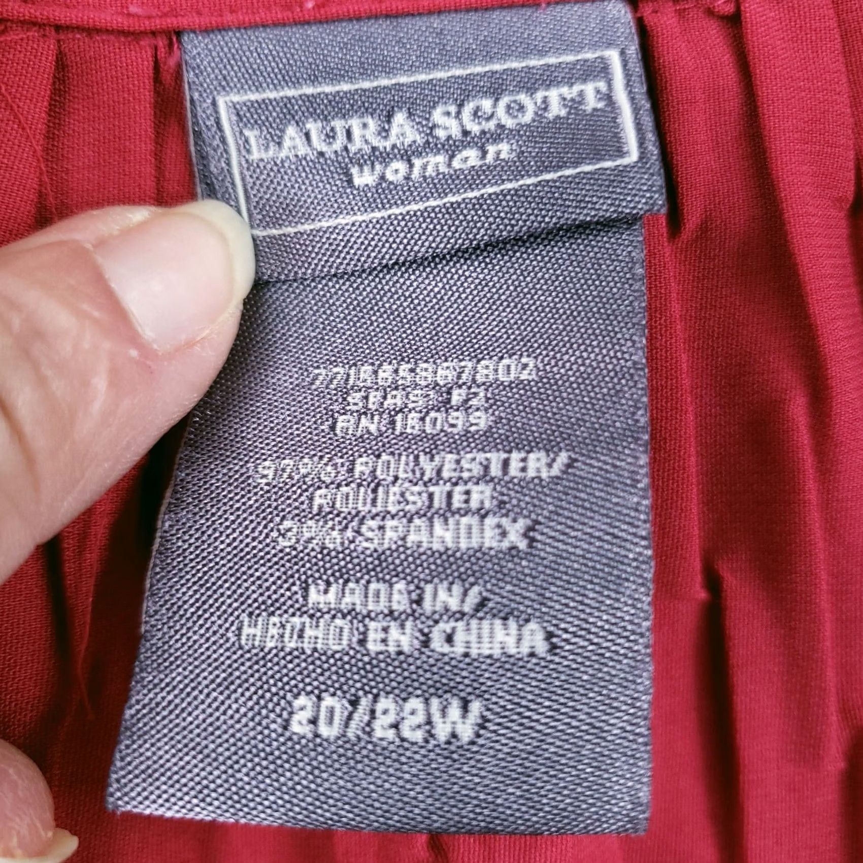 Vintage Laura Scott Shirt Womens 20/22W Plus Button-Up Red Tunic 3/4 Sleeve Collared Size 3XL / US 20-22 - 3 Thumbnail