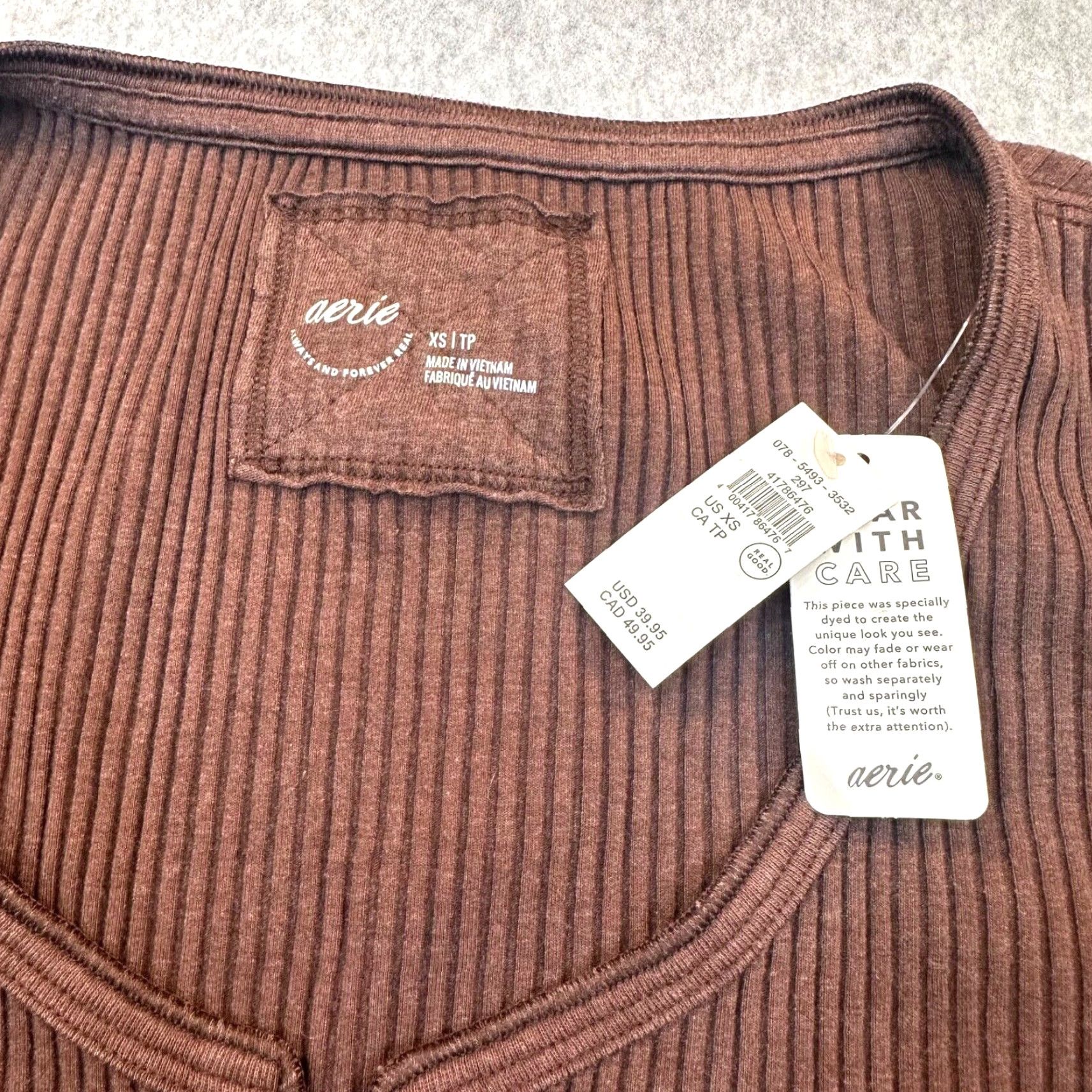 Vintage Aerie Sweater Women's XS Brown Ribbed Long Sleeve NWT Stretch Fits Pullover Casual Shirt Size XS / US 0-2 / IT 36-38 - 4 Thumbnail