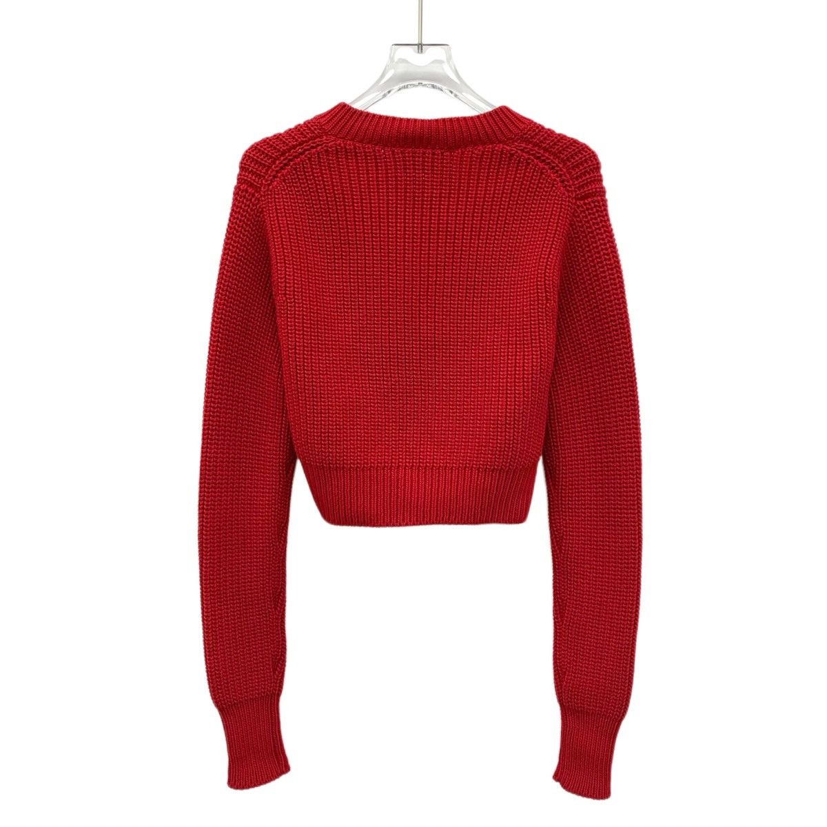 Prada Prada 22 Red Logo Monogram Embroidered Cotton V-Neck Sweater Size XS / US 0-2 / IT 36-38 - 2 Thumbnail