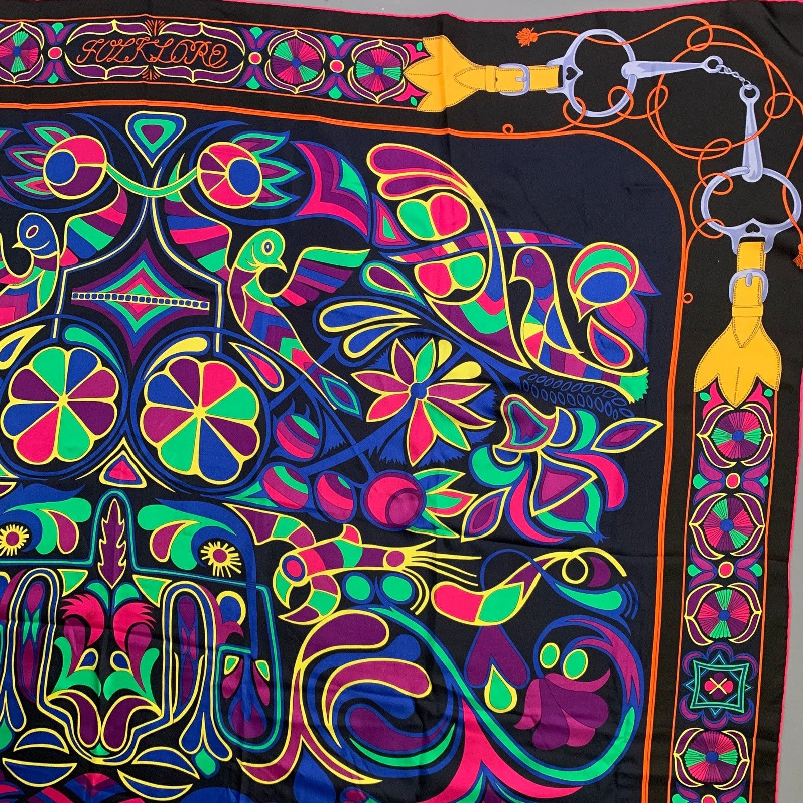 Hermes HERMES Black Color Block Horsebit Silk Scarves & Shawls Size ONE SIZE - 5 Thumbnail