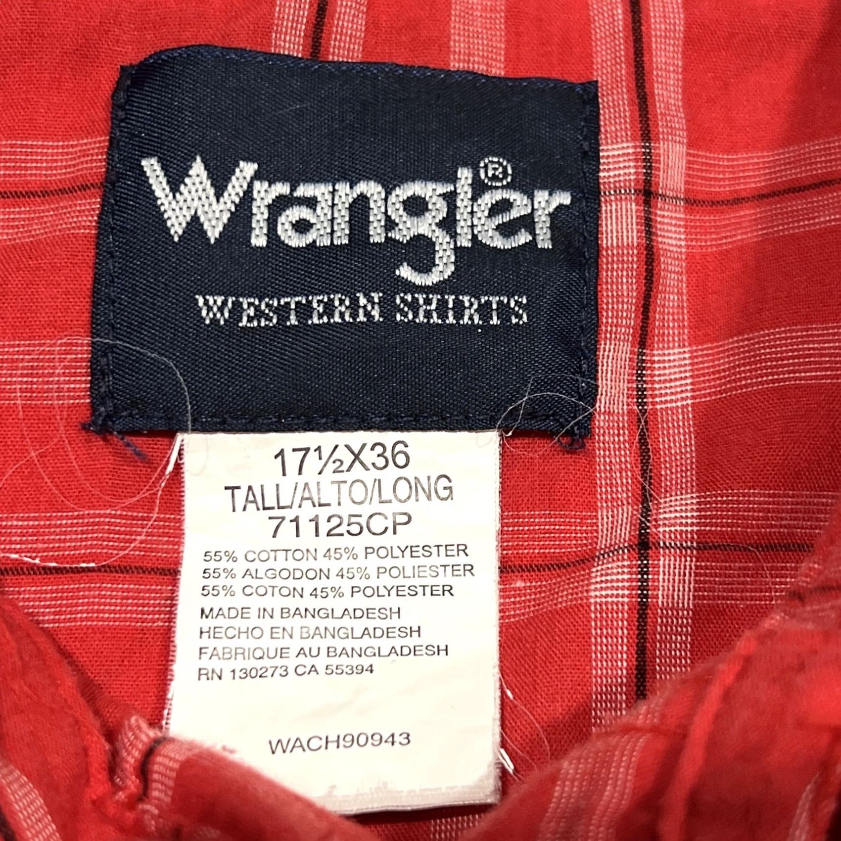 Wrangler VINTAGE Wrangler Western Pearl Snap Shirt Men’s 17.5x36 Tall Lightweight Rancher Red Plaid Long Sleeve Button-Up Cowboys Western Mens Shirt Size US XXL / EU 58 / 5 - 7 Thumbnail