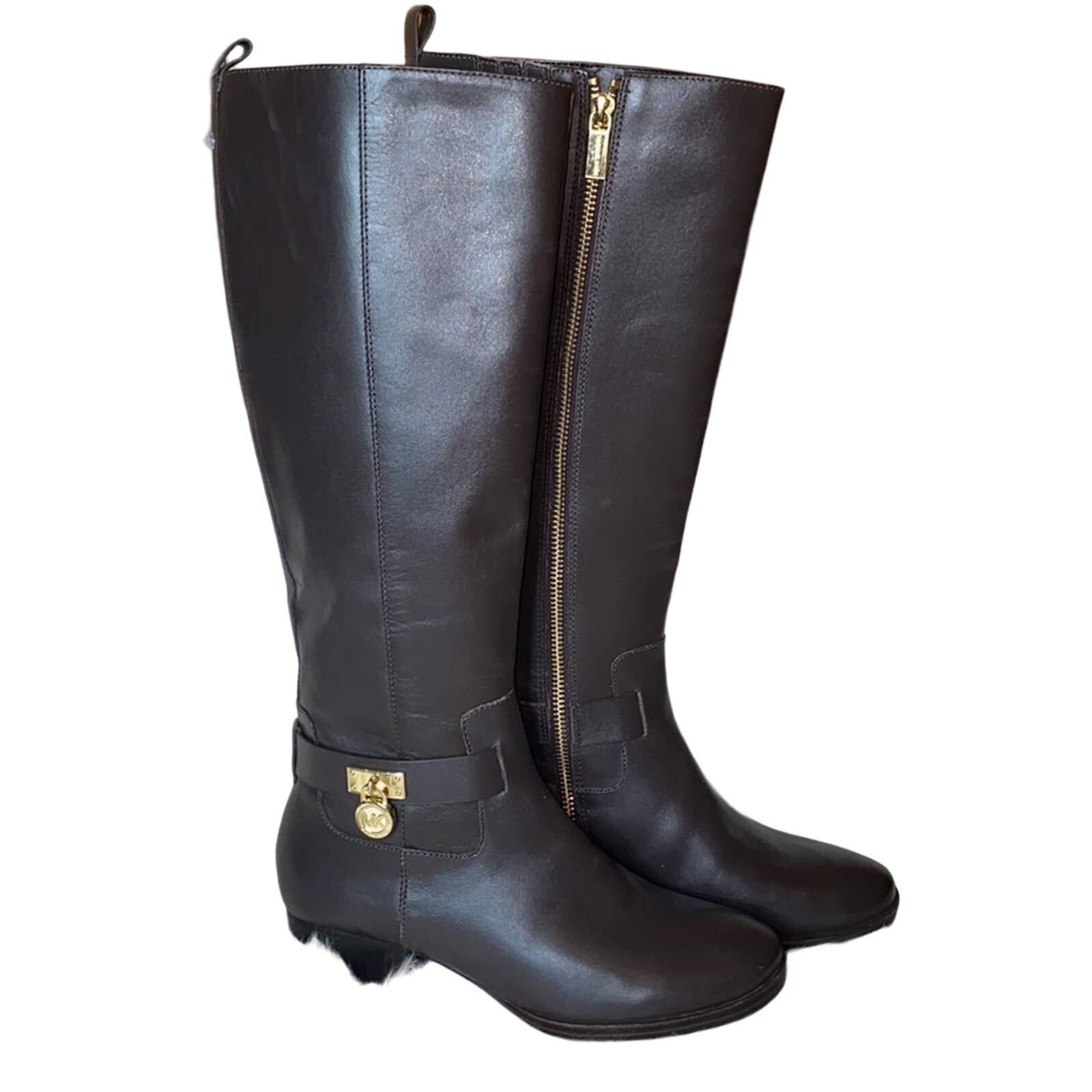 image of Michael Kors Ryan Leather Riding Boots 5.5 NWOT in Grey, Women's