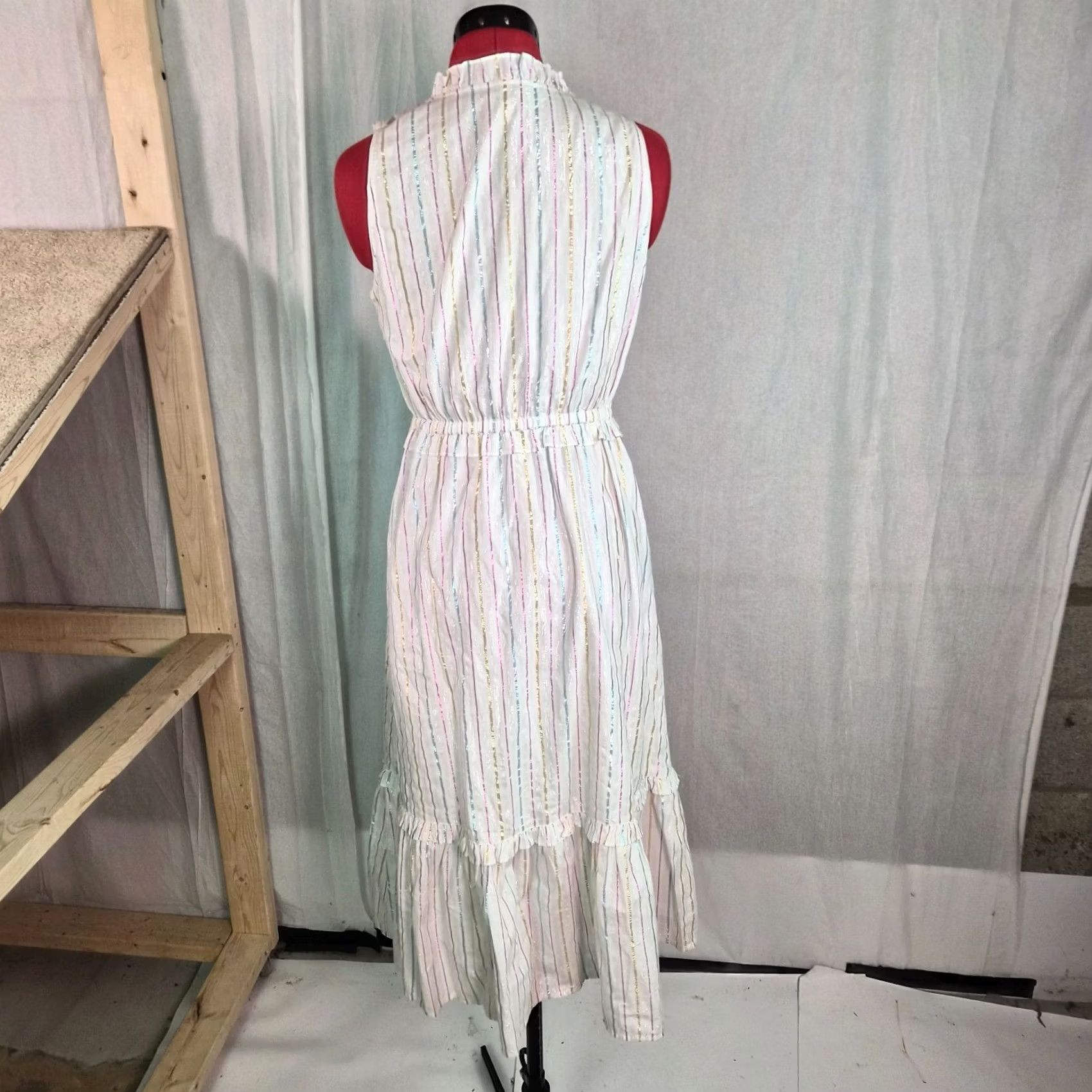 J.Crew J.CREW Womrns Dress Midi White Metallic Striped Size 2 Tie-front Sundress Casual Classic Preppy Summer Spring Size XS / US 0-2 / IT 36-38 - 5 Thumbnail