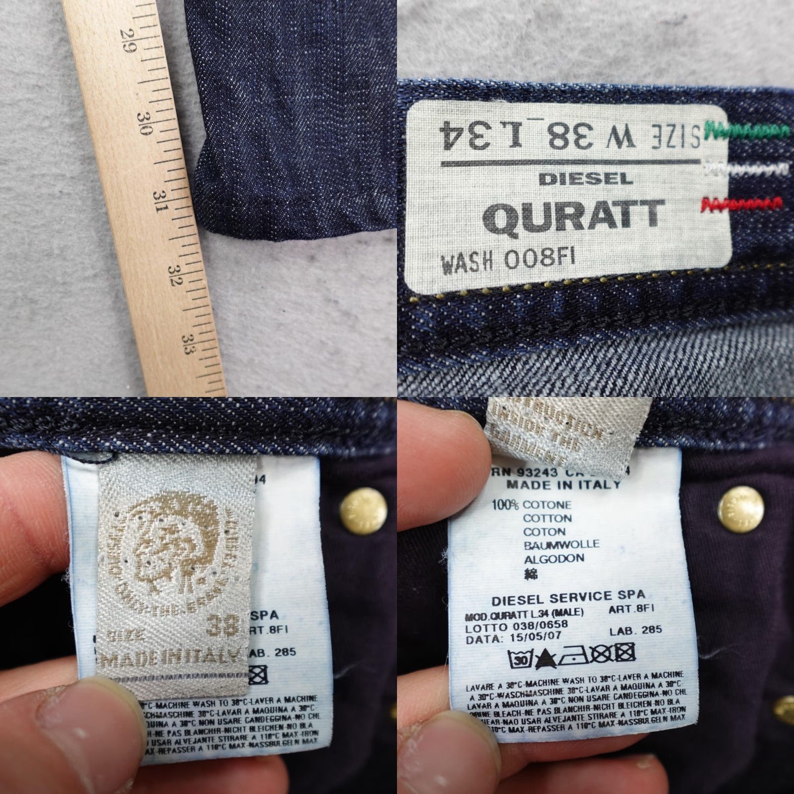 Diesel Diesel Jeans Mens 38x32 Blue Denim Quratt 008FI Button Fly Straight Loose Italy Jeans Mens 38 Blue Denim Quratt 008FI Button Fly Straight Loose Italy Size US 38 / EU 54 - 9 Thumbnail