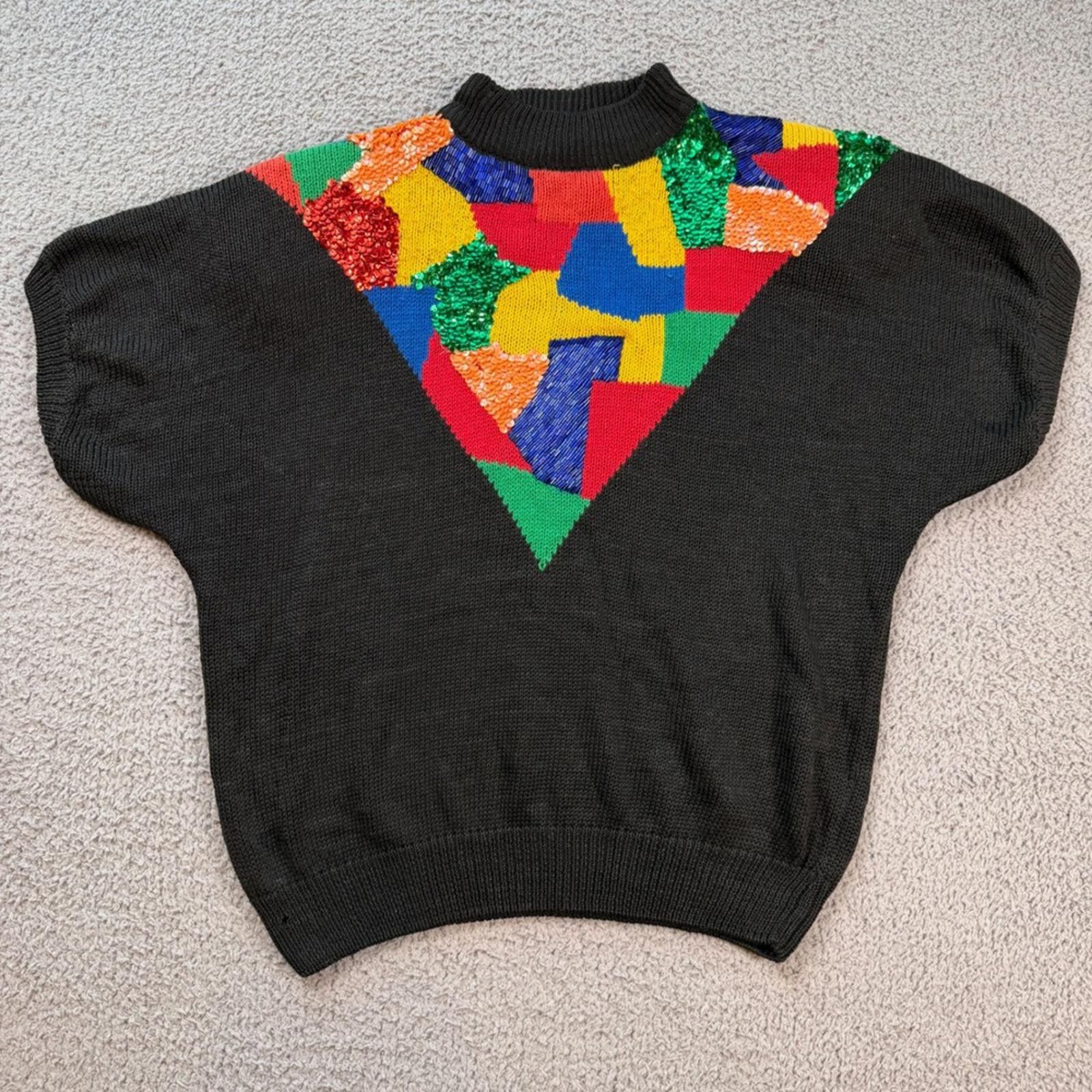 Other Vintage 80s Gladys Bagley Sweater Black Sequin Bead Size L / US 10 / IT 46 - 1 Thumbnail