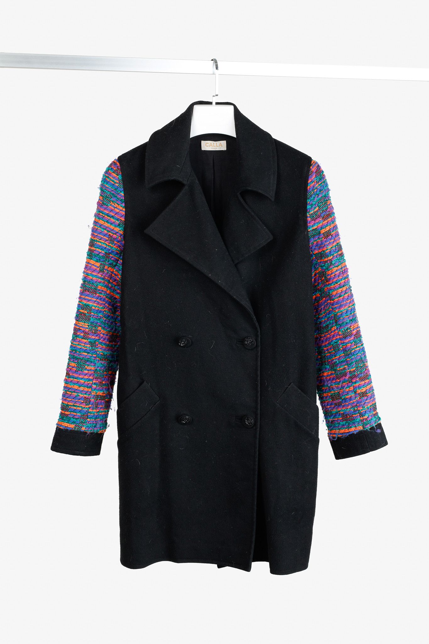 Calla Paris Fall 2013 Boucle Sleeve Multi-Material Pea Coat