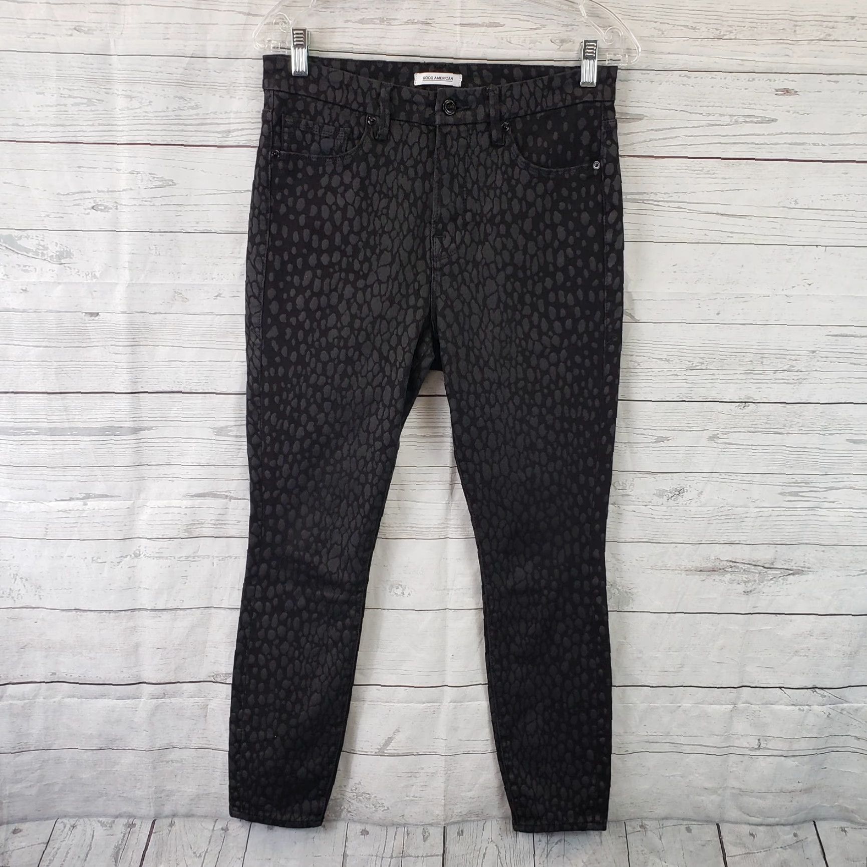 Good American Good American Womens Good Legs Crop Jeans Sz 8 Black Animal Print High Rise Size 30" / US 8 / IT 44 - 2 Thumbnail