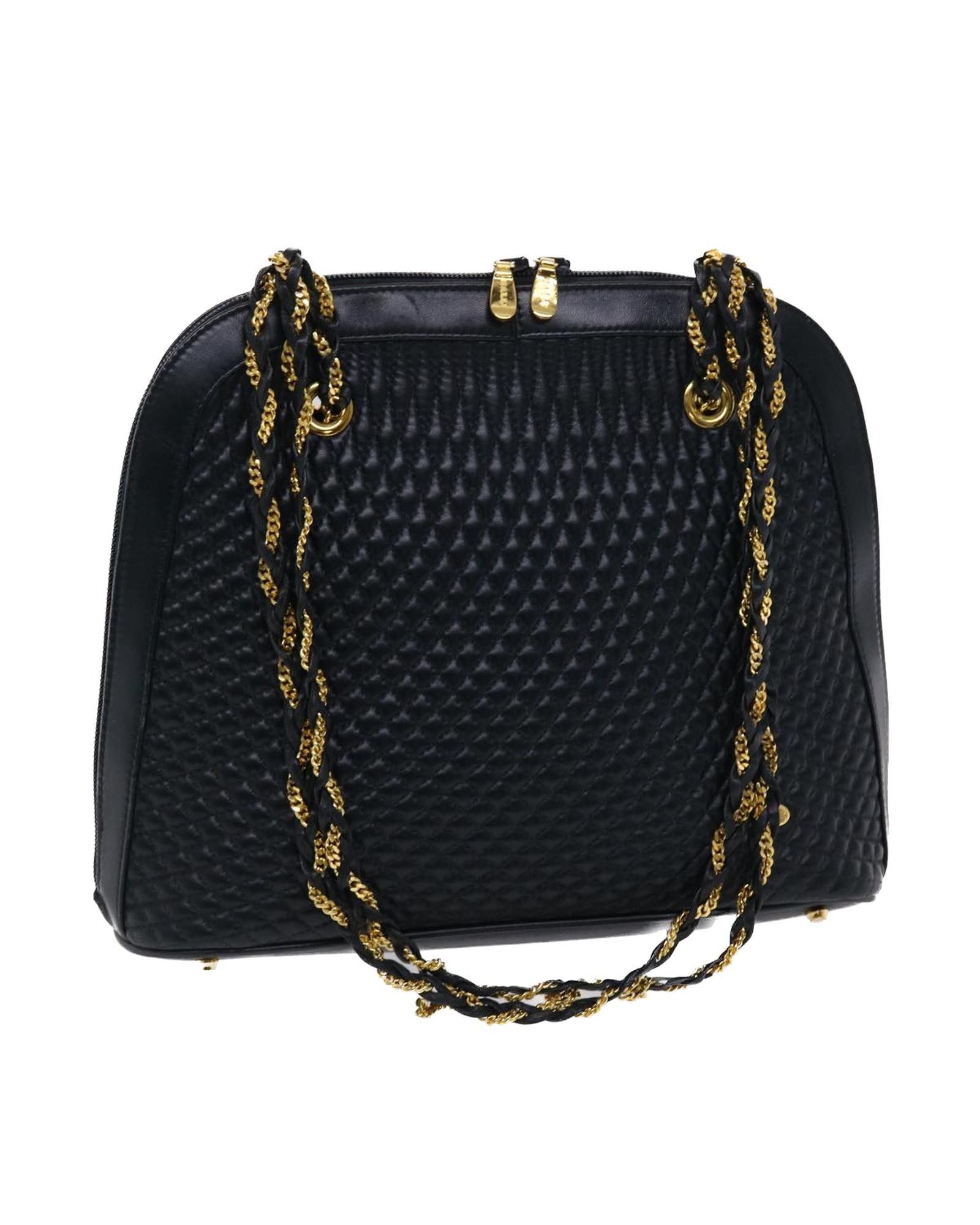 image of Bally Navy Quilted Leather Shoulder Bag With Chain Strap, Women's