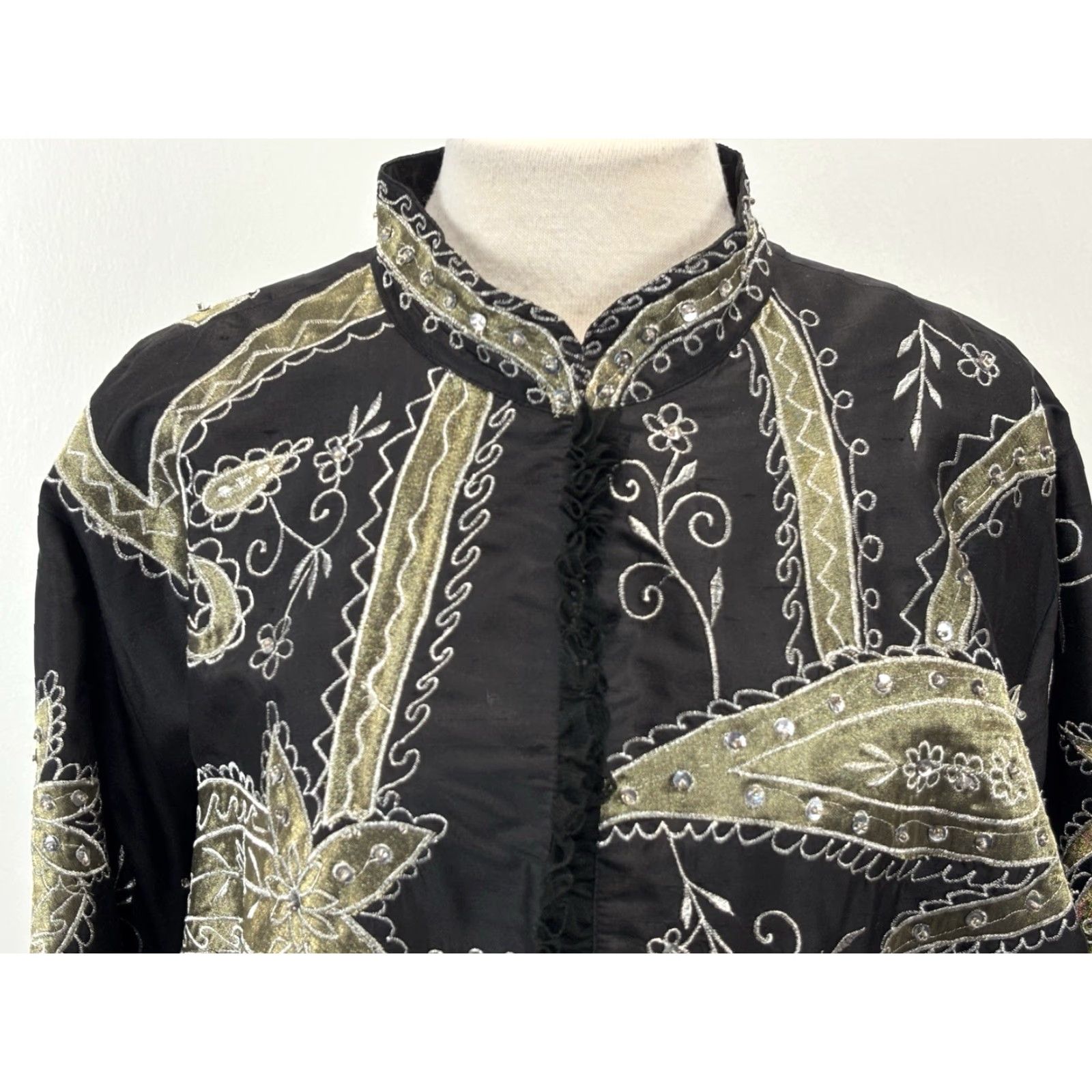 Vintage VINTAGE Anage Too Silk Jacket 2X Plus Black Beaded Lined Paisley Blazer 90s Womens Girls Mens? Size XXL / US 16-18 / IT 52-54 - 5 Thumbnail