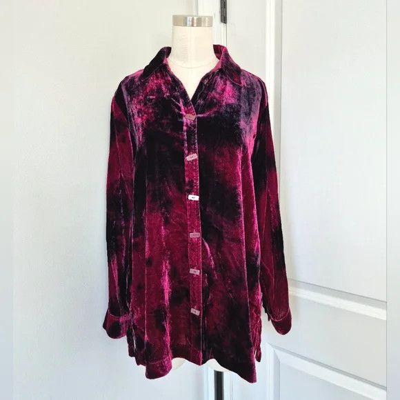 Vintage John Mark Precious Gems Burgundy Collared Long Sleeve Top Size S / US 4 / IT 40 - 2 Thumbnail