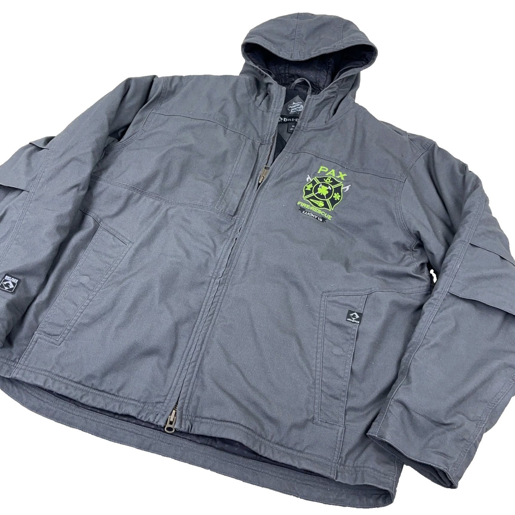 Vintage DRI DUCK Jacket Men XL Gray Canvas Hooded Work Wear Power Move Lined Adult Size US XL / EU 56 / 4 - 2 Thumbnail