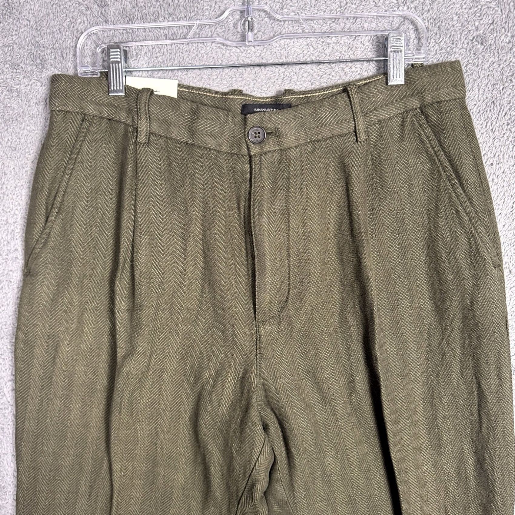 Banana Republic Banana Republic Women Wide Leg Pant High Rise Herringbone Green Linen Blend 32x34 Size 24" / US 00 / IT 34 - 3 Thumbnail