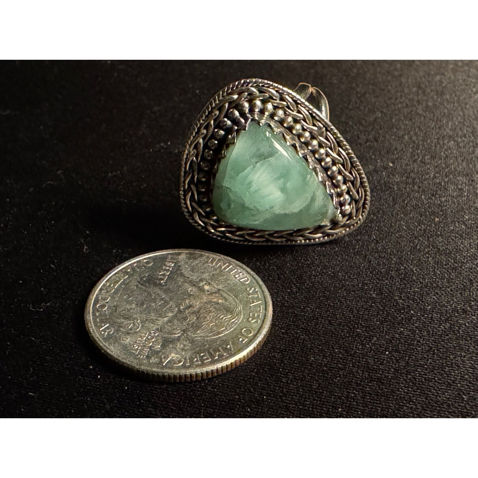 Other 925 Sterling Triangular Green/White Gemstone Size 6.5 Size ONE SIZE - 5 Thumbnail