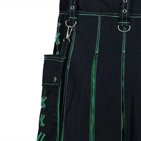 Other Fashion Utility Black Hybrid Kilt with Green Pleats Size US 40 / EU 56 - 4 Thumbnail
