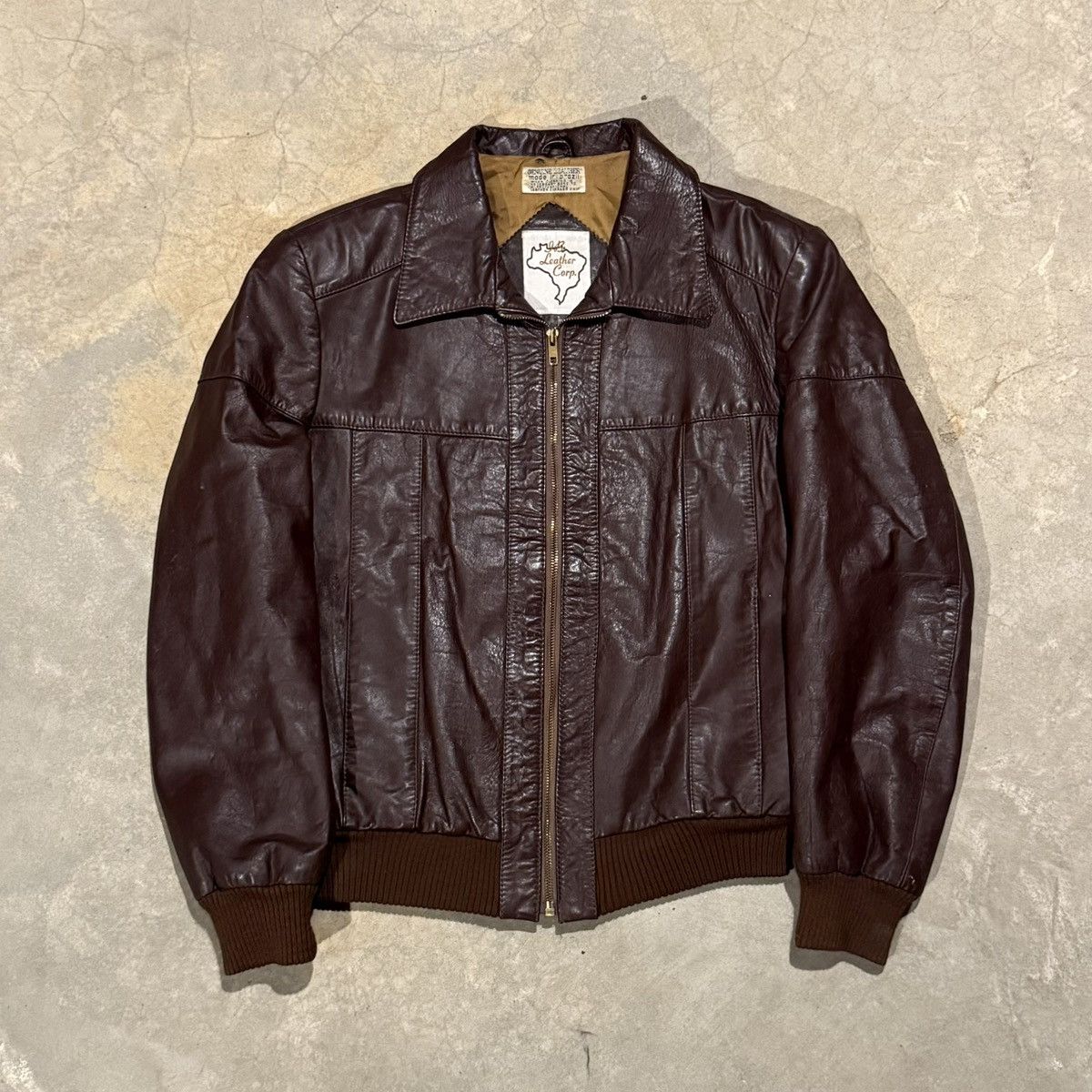 Pre-owned Vintage 1970s Jb Genuine Leather Bomber Jacket Erd Grunge In Brown