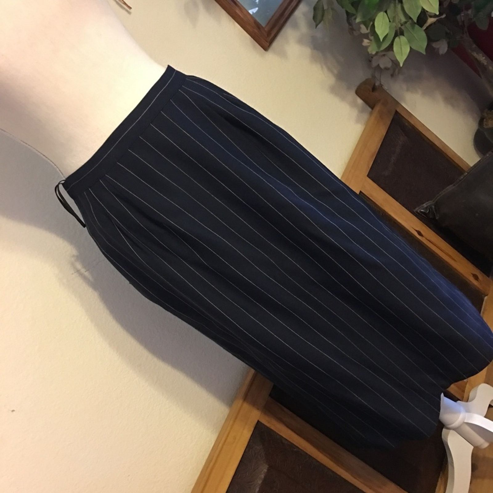 Vintage Vintage 90s Le Suit dark navy stripe skirt set 10 Size L / US 10 / IT 46 - 3 Thumbnail