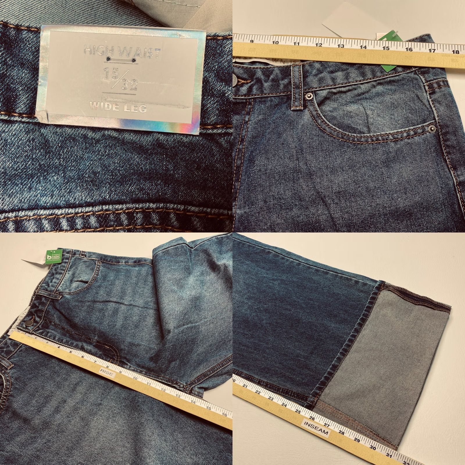 Vintage NWT Tinseltown Jeans Womens 15/32 Blue High Waist Wide Leg Cuffed Hem Denim Size 36" / US 14 / IT 50 - 8 Thumbnail