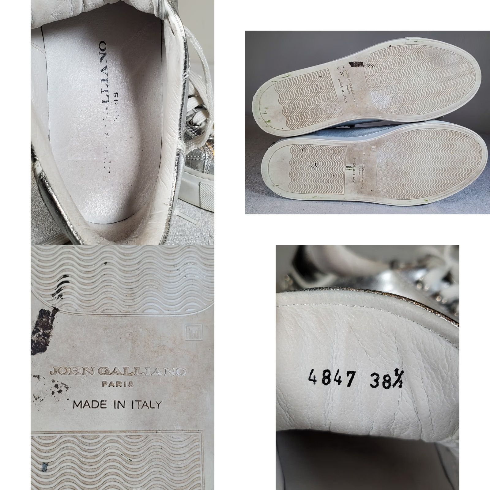 John Galliano John Galliano Paris Metallic Leather Low-Top Sneakers Silver Women's US 8 EU 38.5 Leather Lining Micro Logo Initials Italy Shoes Sneaker Athletic Size US 8 / IT 38 - 9 Thumbnail