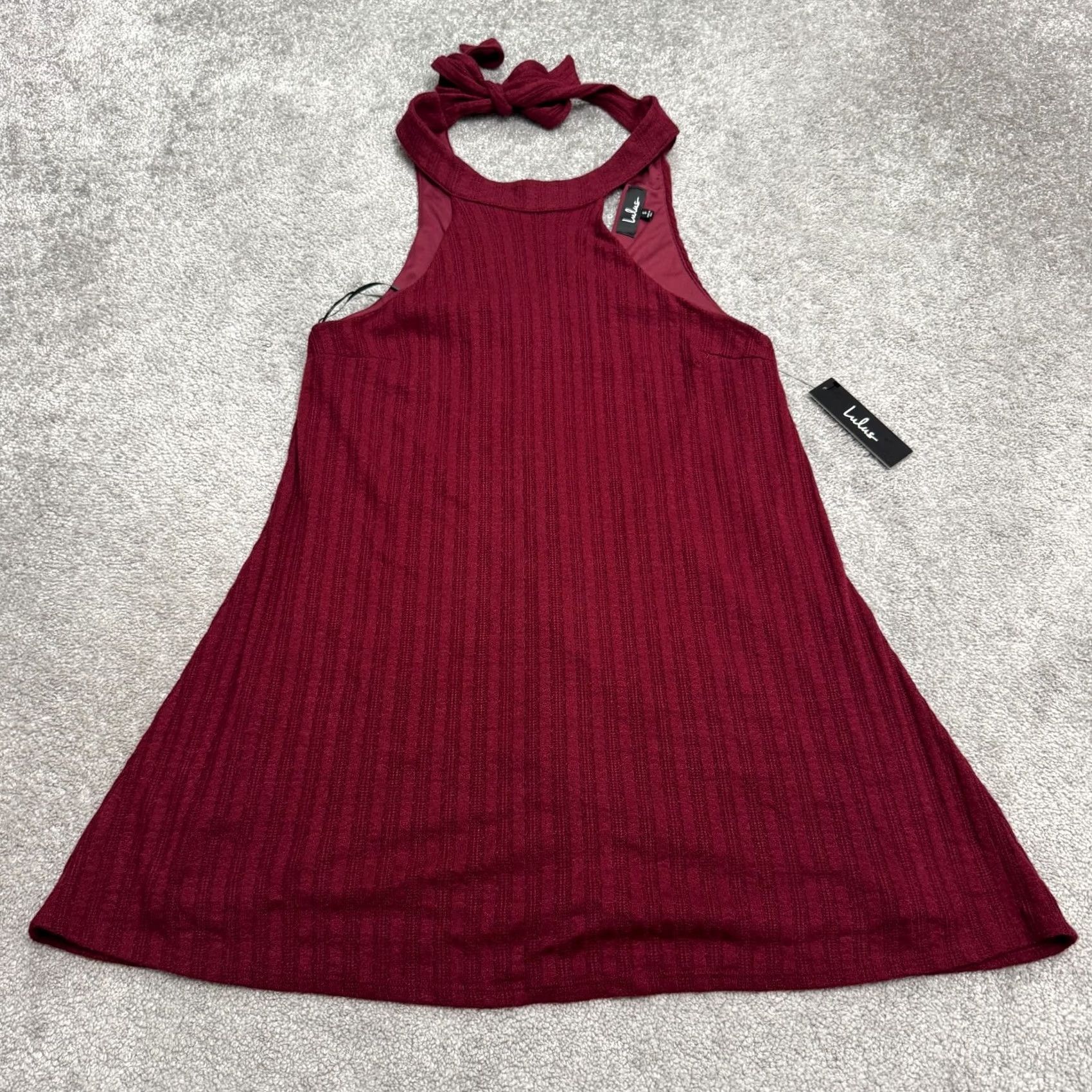 Lulus Lulus Burgundy Ribbed Knit Halter A-Line Mini Dress NWT Womens Small Tie Back Size S / US 4 / IT 40 - 3 Thumbnail