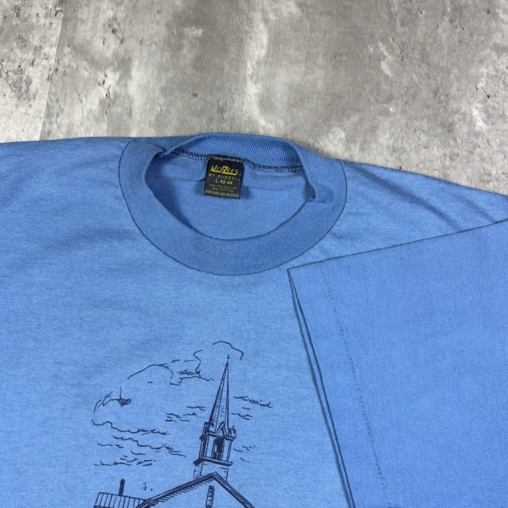 Jerzees VINTAGE First Church Of God Jesus T Shirt Mens Large Blue 70s 80s 90s Size US L / EU 52-54 / 3 - 5 Thumbnail