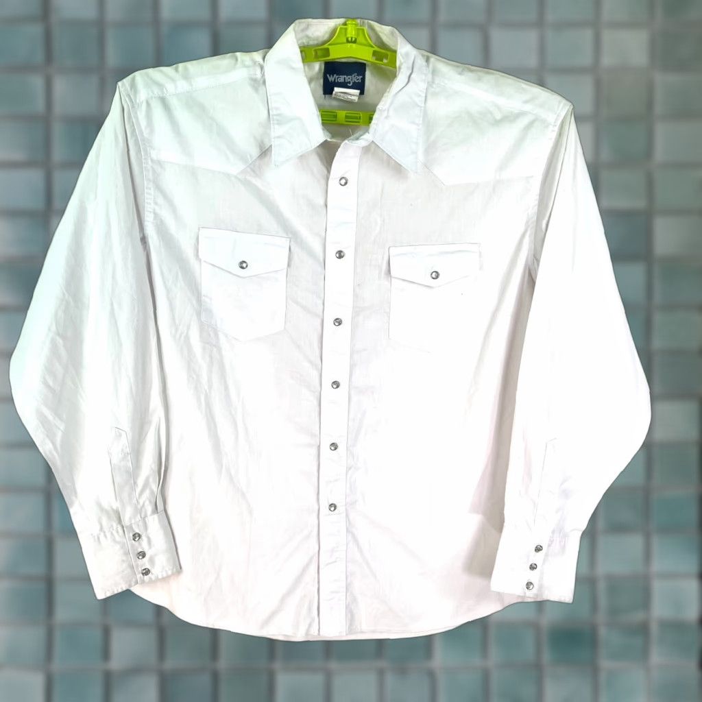 Wrangler Wrangler Western Fashion Pearl Snap Shirt Mens XL White Long Sleeve Size US XL / EU 56 / 4 - 1 Thumbnail