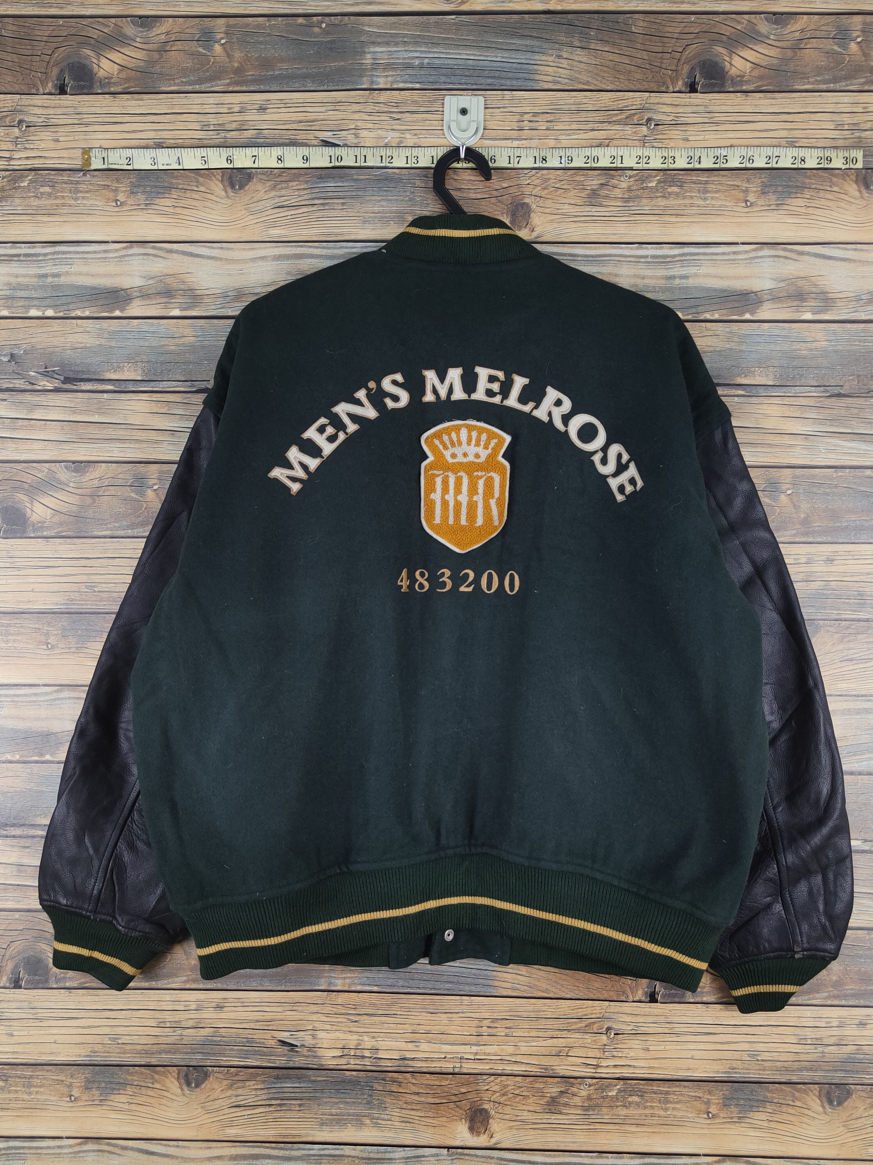 Melrose Men's Melrose Dark Green Leather Varsity Jacket #W1226 Size US L / EU 52-54 / 3 - 12 Thumbnail