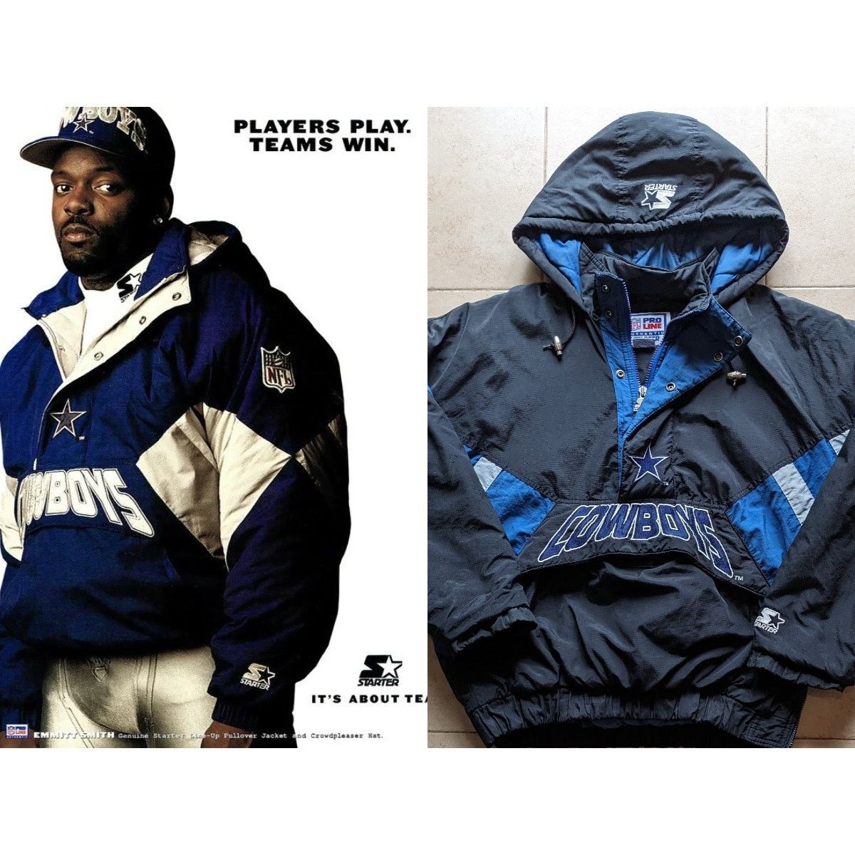 NFL × Starter Dallas Cowboys 90s EMMITT 1/2 jacket L black NFL Pro vintage Size US L / EU 52-54 / 3 - 1 Thumbnail