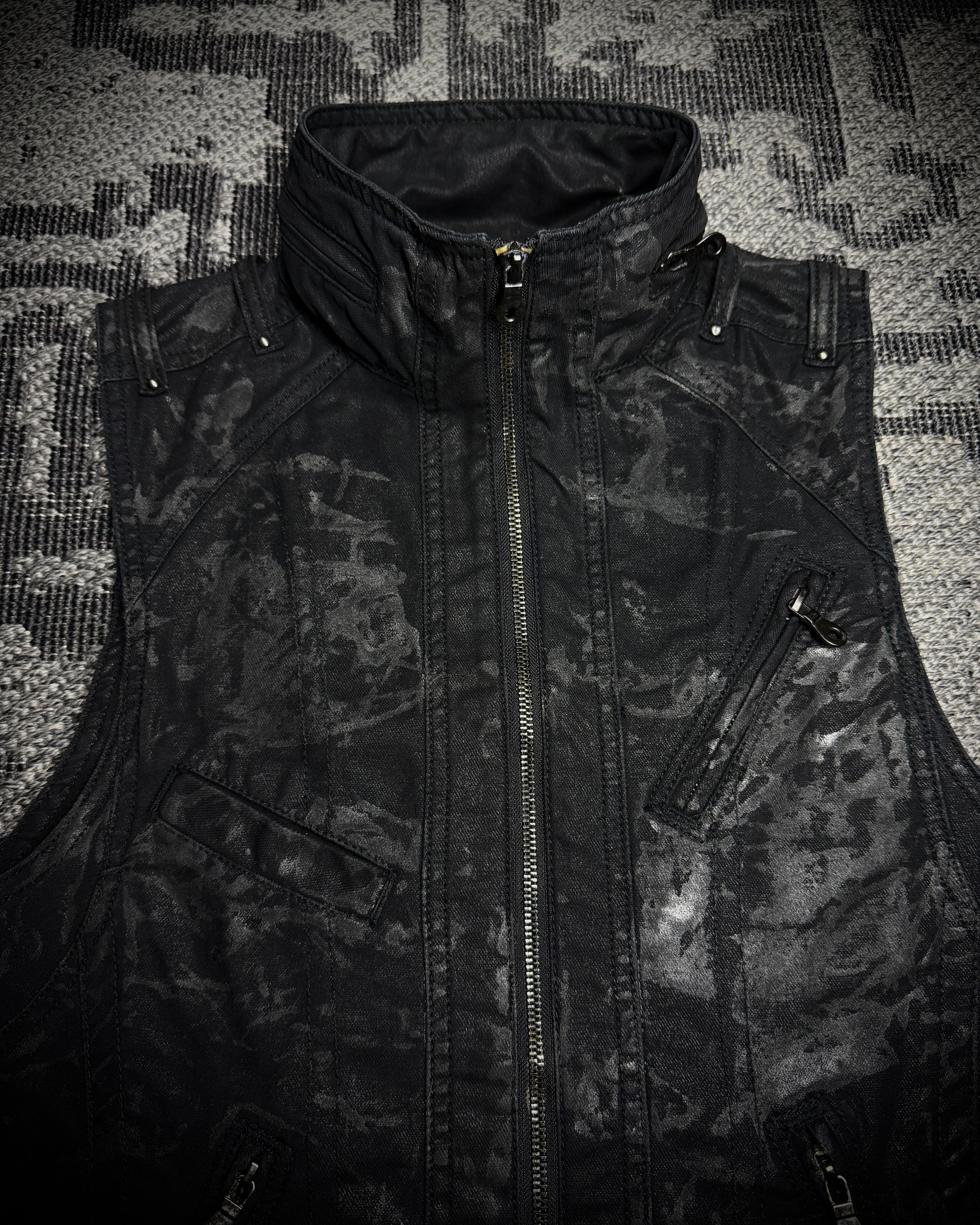 Japanese Brand Midas Coated Splatter Multi-Zip Biker Vest Size US S / EU 44-46 / 1 - 3 Thumbnail