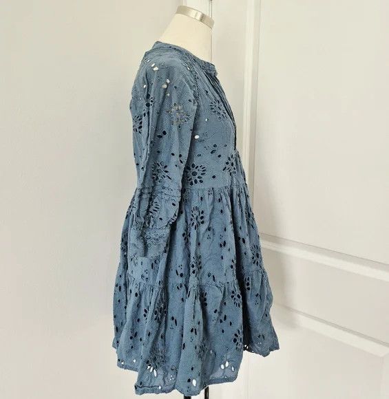 Anthropologie dRA Yara Teal 1/2 Button 3/4 Sleeve Eyelet Dress Boho Comfy Size XS / US 0-2 / IT 36-38 - 11 Thumbnail