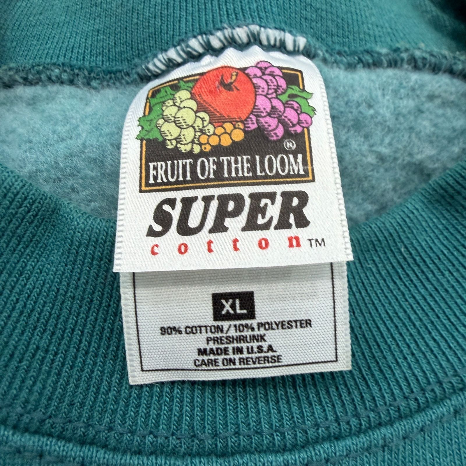Fruit Of The Loom Vintage Fruit of The Loom Sweatshirt Extra Large Teal Green Size US XL / EU 56 / 4 - 4 Thumbnail