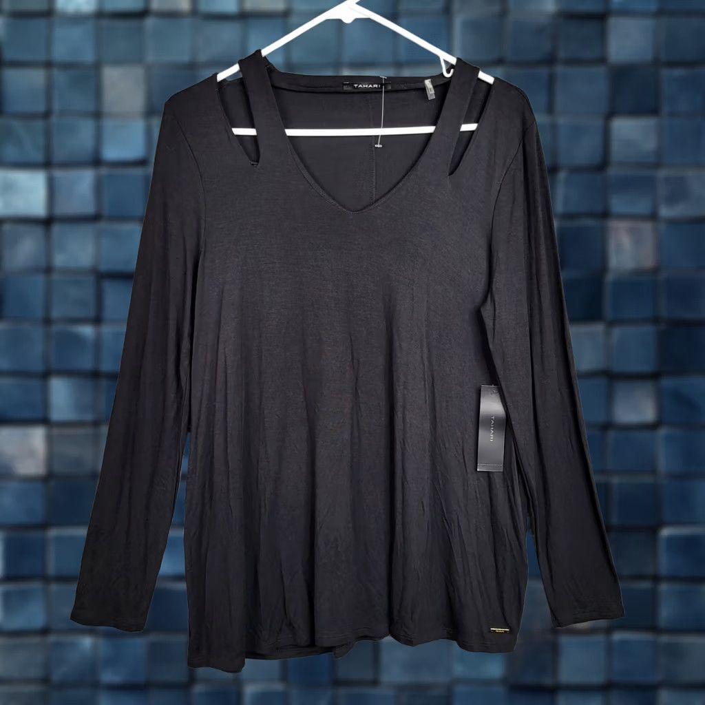 Vintage TAHARI Top V-neck Black Ladies Knit Long Sleeve Size S Shirt Regular All Seasons Womens Size S / US 4 / IT 40 - 1 Thumbnail