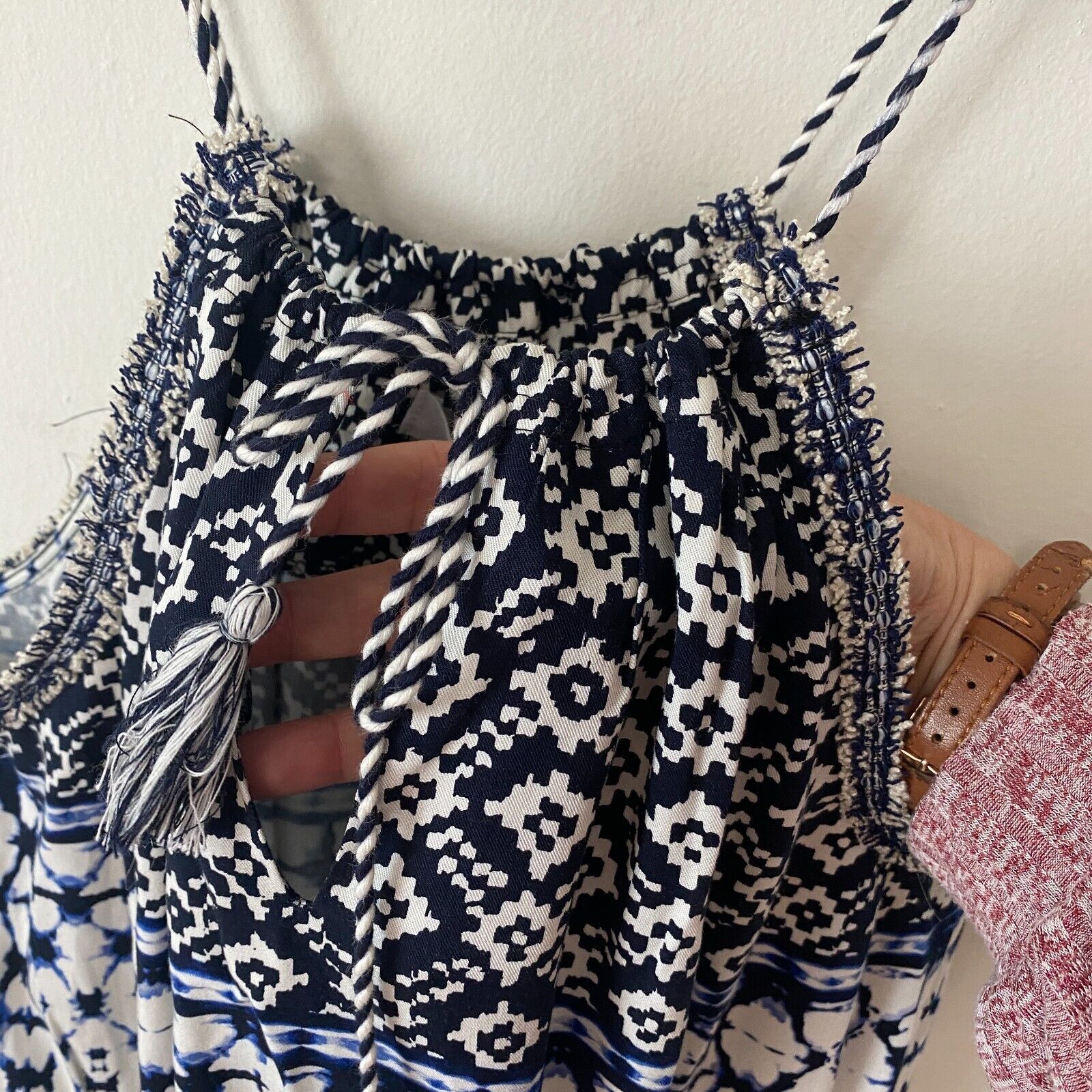 BB Dakota BB Dakota Beale Blue White Aztec Halter Tie Romper Pockets S Size 27" / US 4 / IT 40 - 8 Thumbnail