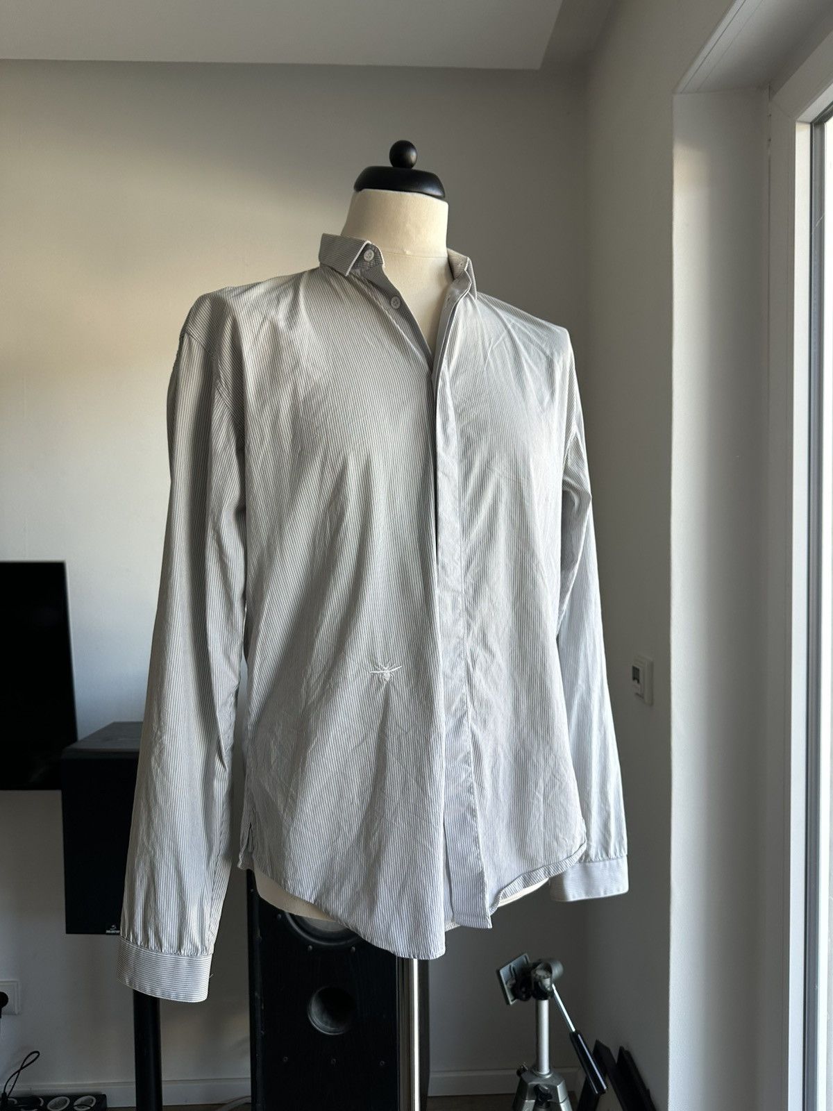 トップス 08aw archive Dior Homme button foodie Shirt with Snaps White Cotton Poplin | DIOR