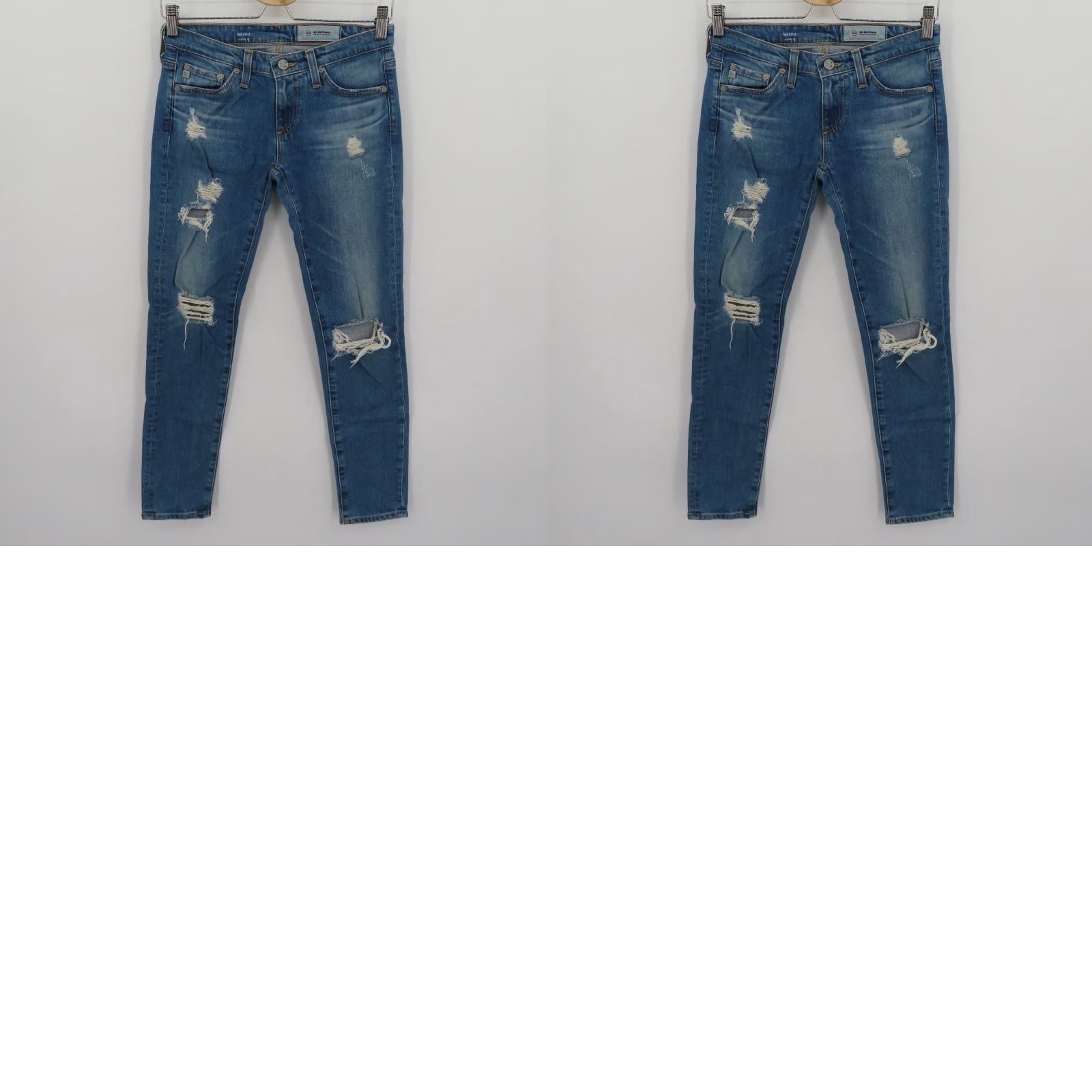 Denime VINTAGE? No. AG Adriano Goldschmied Womens 24 Stilt Cigarette Leg Distressed Blue Denim Jeans Shirt? Size 42" / US 20 - 9 Thumbnail