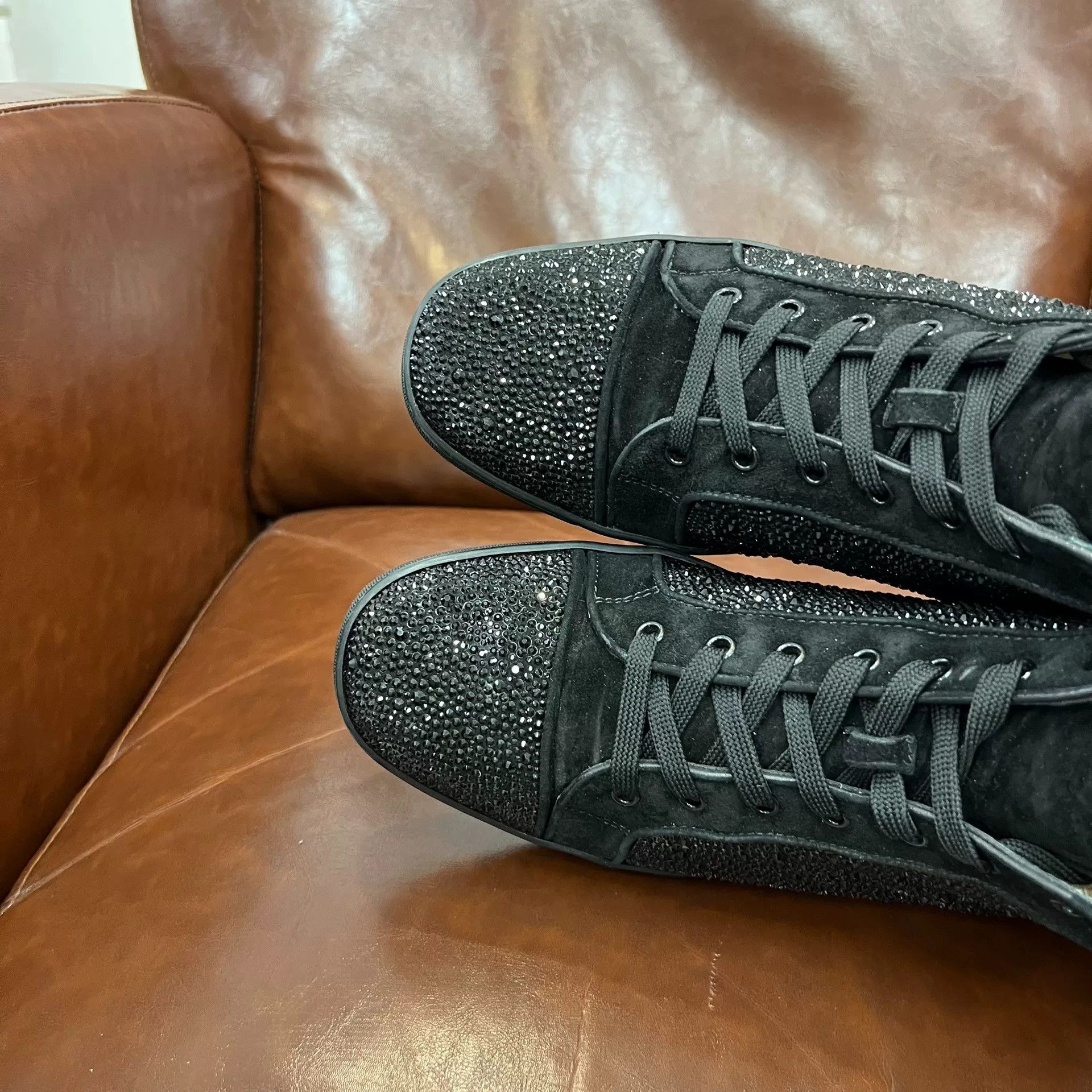 Christian Louboutin CL Black High-Top Diamond Sneakers Size US 10 / EU 43 - 4 Thumbnail