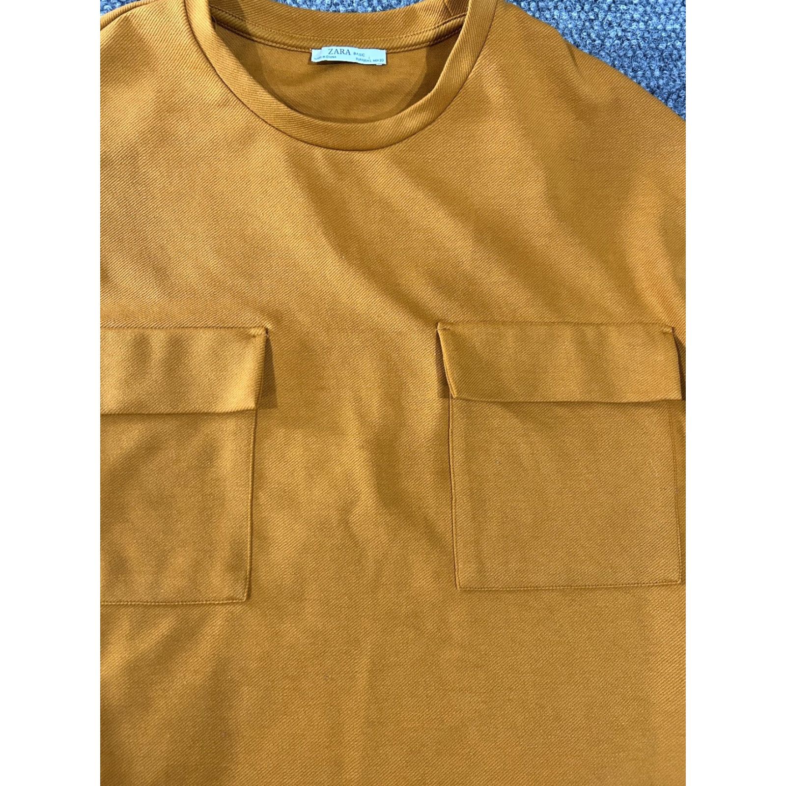 Zara Zara Basic Long Sleeve Top Womens Large Mustard Yellow Front Pocket Minimalist Shirt Blouse Modern Casual Womens Regular Fit Yellow Size L / US 10 / IT 46 - 3 Thumbnail