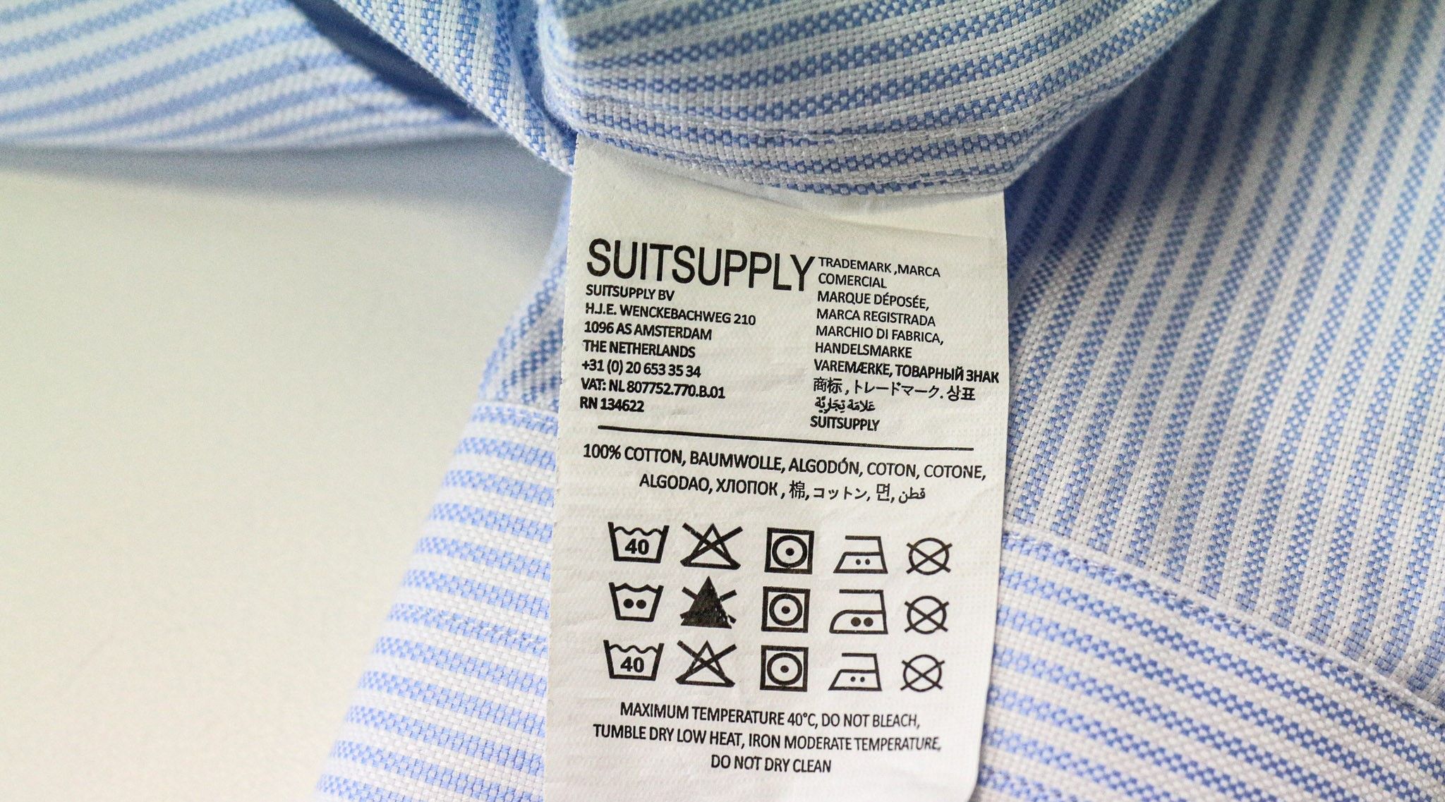 Suitsupply 39L/15 1/2L Blue Cotton Extra Slim Striped Shirt 76430 Size 40L - 6 Thumbnail