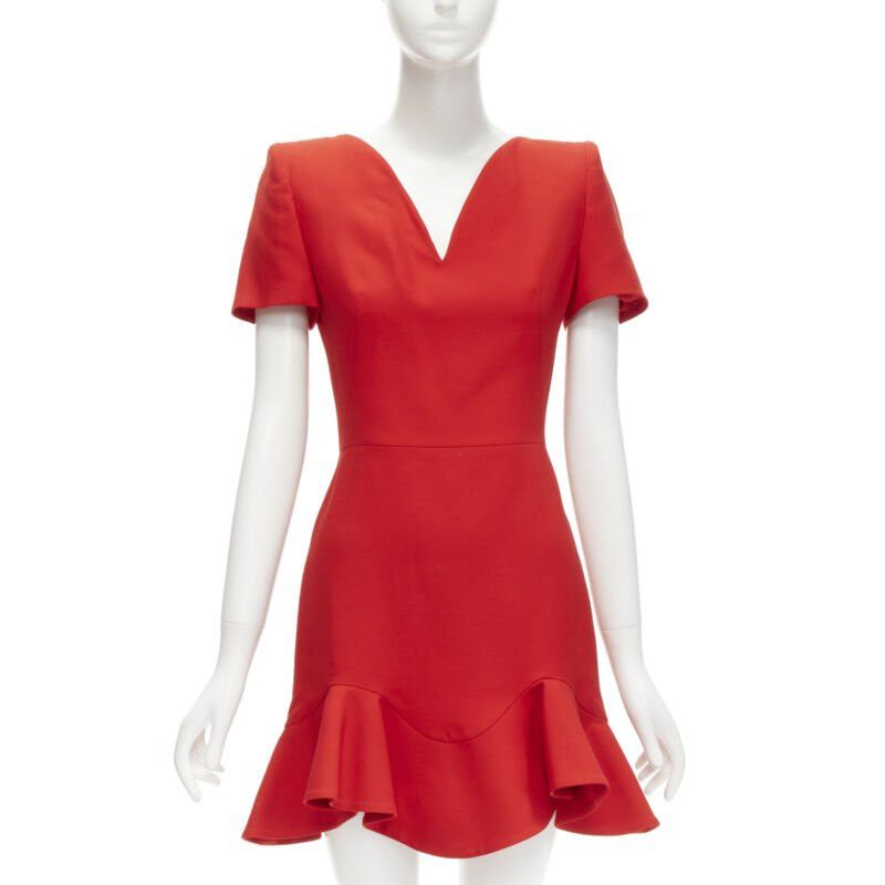 Alexander McQueen ALEXANDER MCQUEEN red wool crepe tulip neck flutter hem dress IT38 XS Size XS / US 0-2 / IT 36-38 - 1 Thumbnail