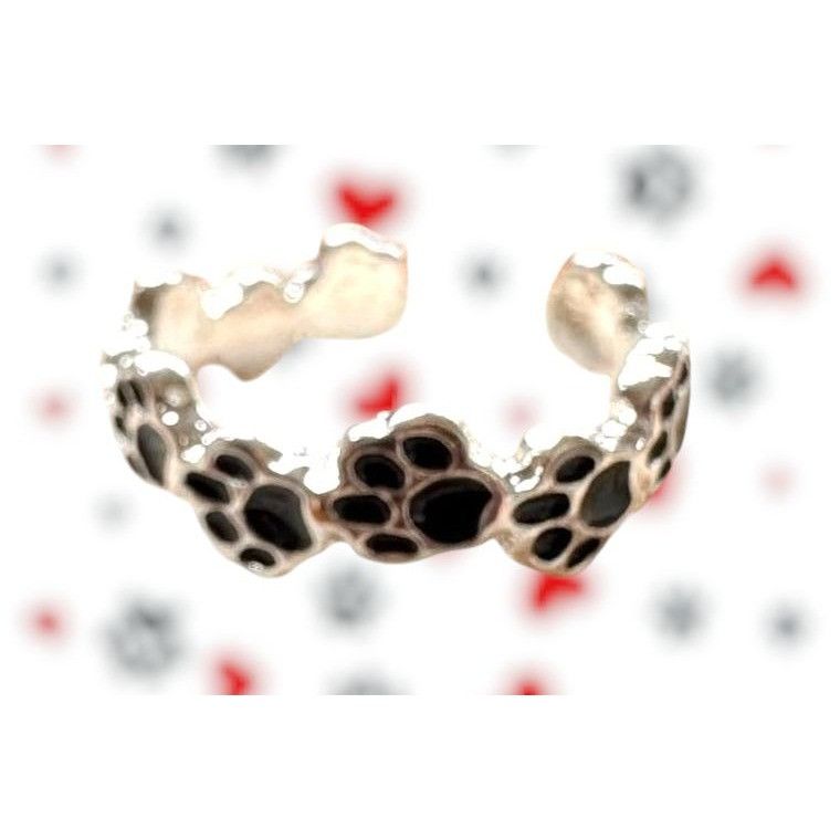 Handmade Paw Print Ring New Silver Black Dogs Cats Animal Rescue Pet Size ONE SIZE - 4 Thumbnail