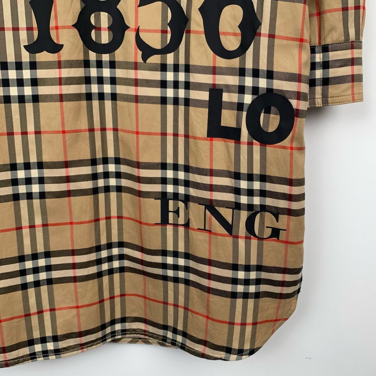 Burberry [Burberry] Logo Lettering Print Check Brown Cotton Shirt Dre Size XS / US 0-2 / IT 36-38 - 4 Thumbnail