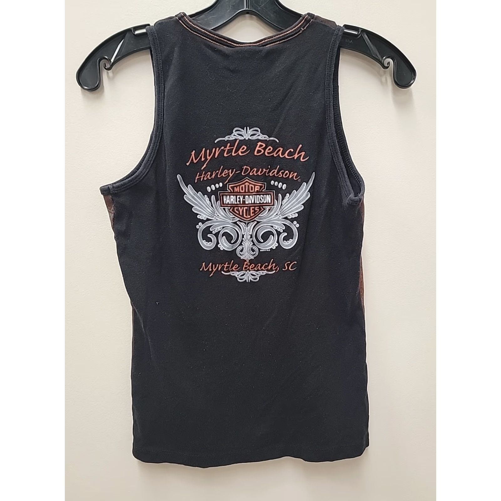 Harley Davidson Harley-Davidson Graphic Tank Top Womens Small Black Orange Myrtle Beach Y2k Tank Women's S Orange Graphic Print Studded Logo Size S / US 4 / IT 40 - 6 Thumbnail