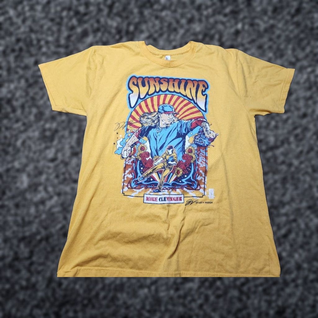 American Apparel MLB Mike Clevinger SUNSHINE Art Double Sided Cotton T Shirt Adult Large Yellow Size US L / EU 52-54 / 3 - 1 Thumbnail