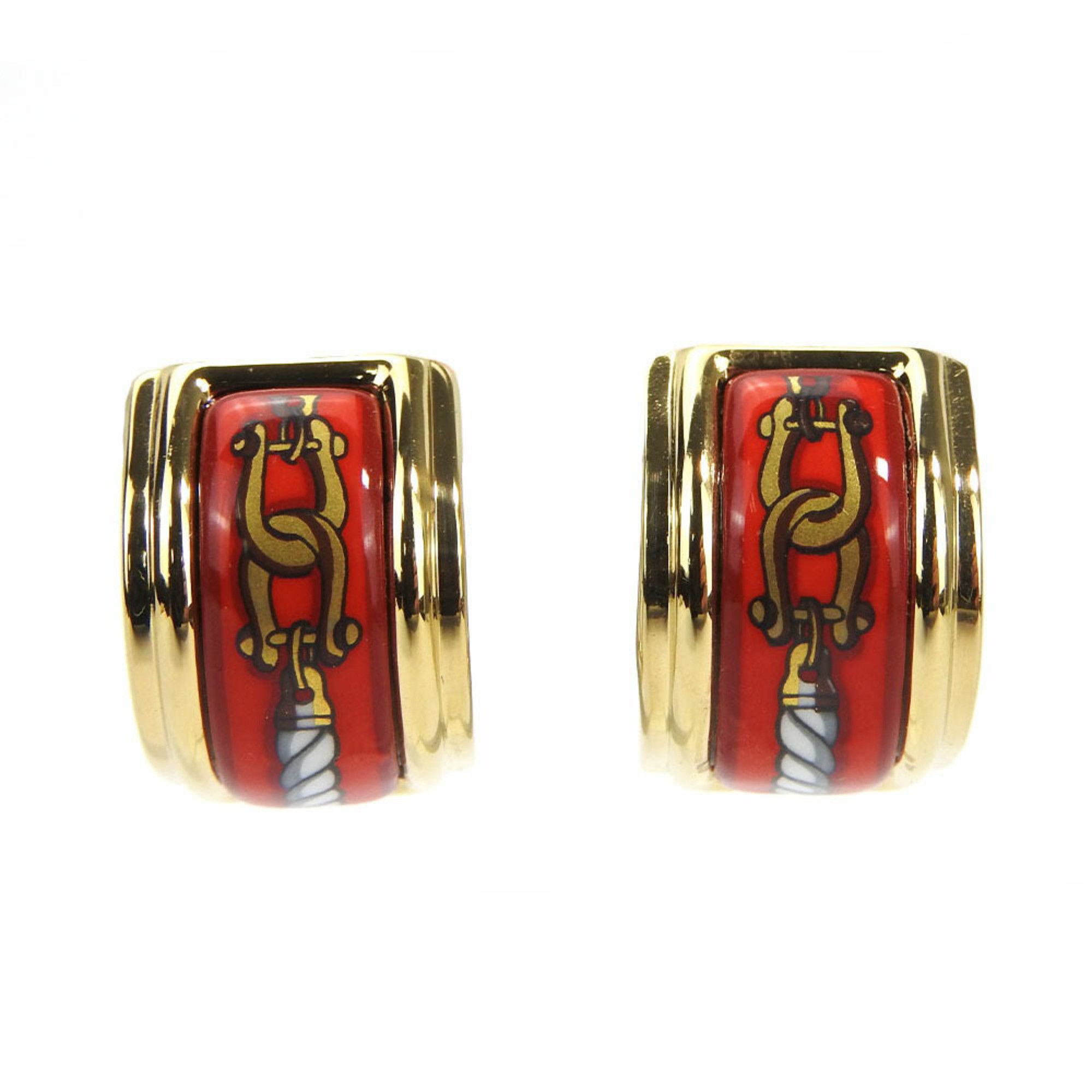 image of Hermes Earrings Enamel Cloisonne Red Gold Gp Plated Accessory Ladies, Women's
