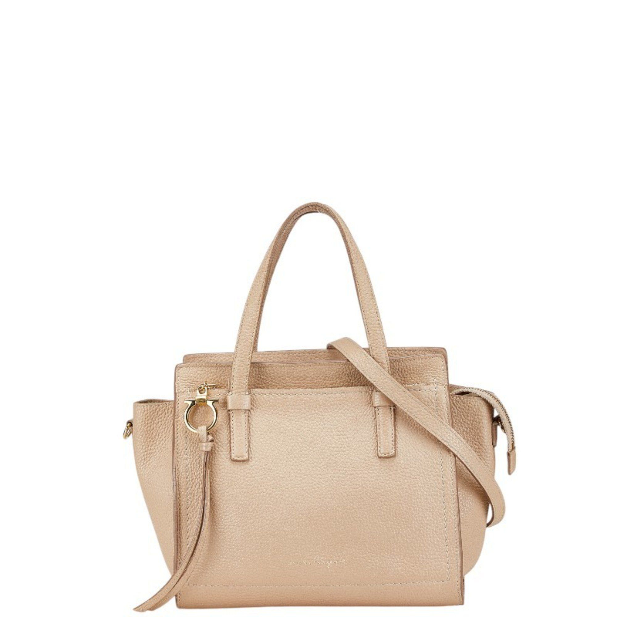 Salvatore Ferragamo Amy Gancini Handbag Shoulder Bag Ee-21 F478 Beige Leather Women's