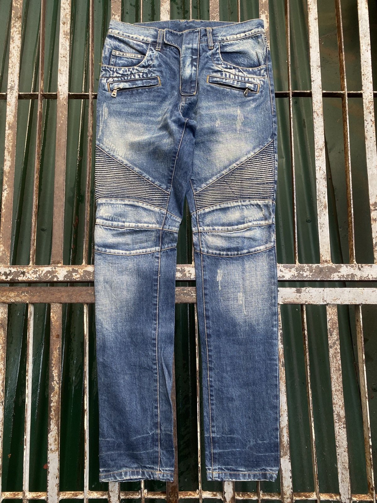 Balmain Balmain - Distressed Biker Jeans Denim Blue Washed Size US 30 / EU 46 - 1 Thumbnail