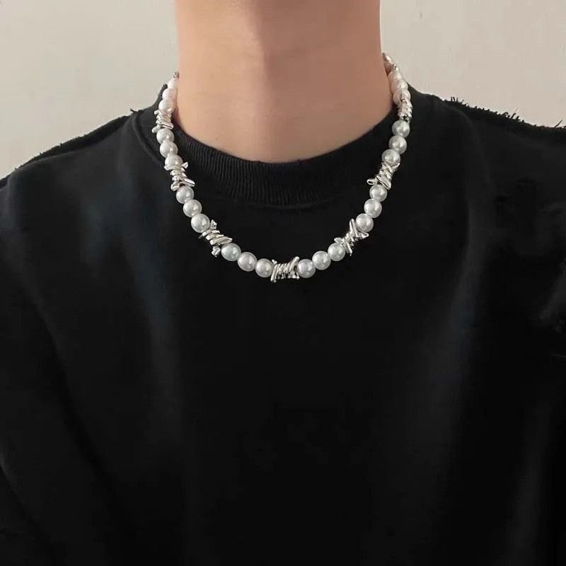Jewelry × Vintage Punk Imitation Pearl Thorns Chain Necklace Size ONE SIZE - 6 Thumbnail