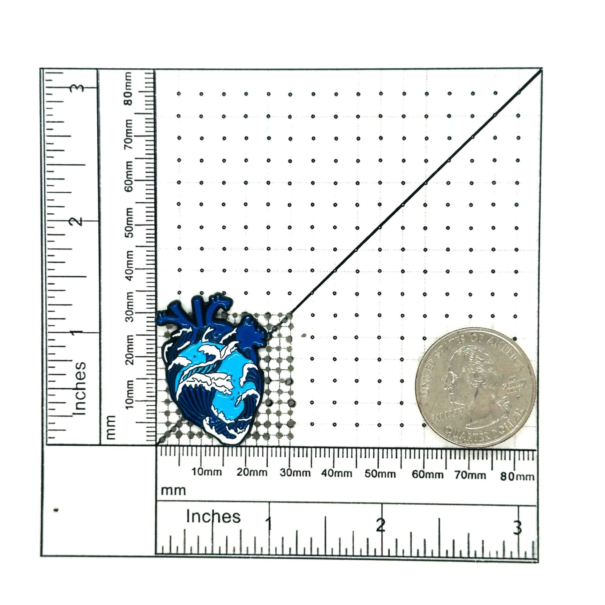 Other 💙Enamel Pin Sea Wave Anatomical Heart Art Metal Ocean Waves Size ONE SIZE - 6 Thumbnail