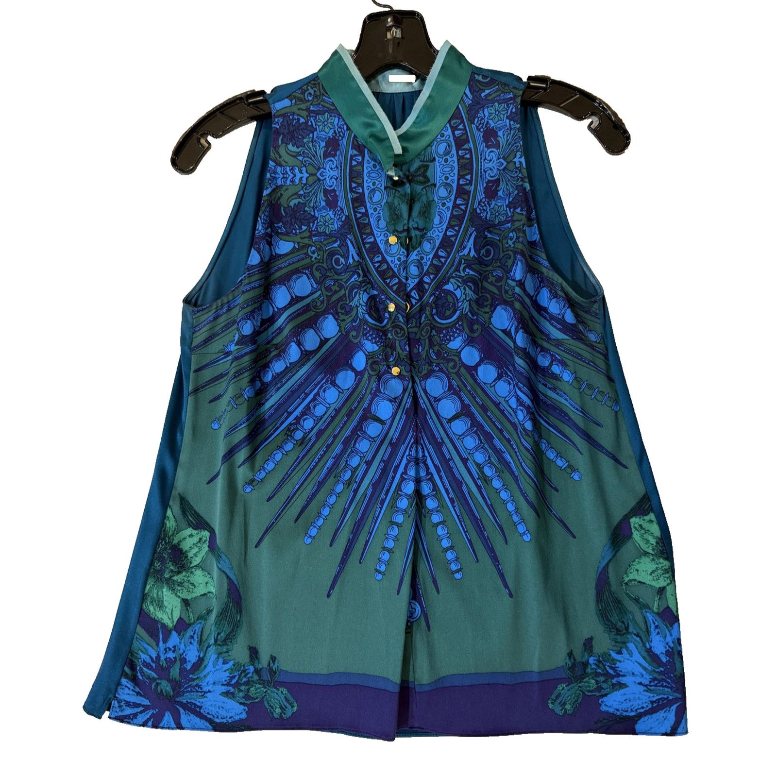 Elie Tahari Elie Tahari Women’s XS Sleeveless Blouse Teal Baroque Size XS / US 0-2 / IT 36-38 - 2 Thumbnail